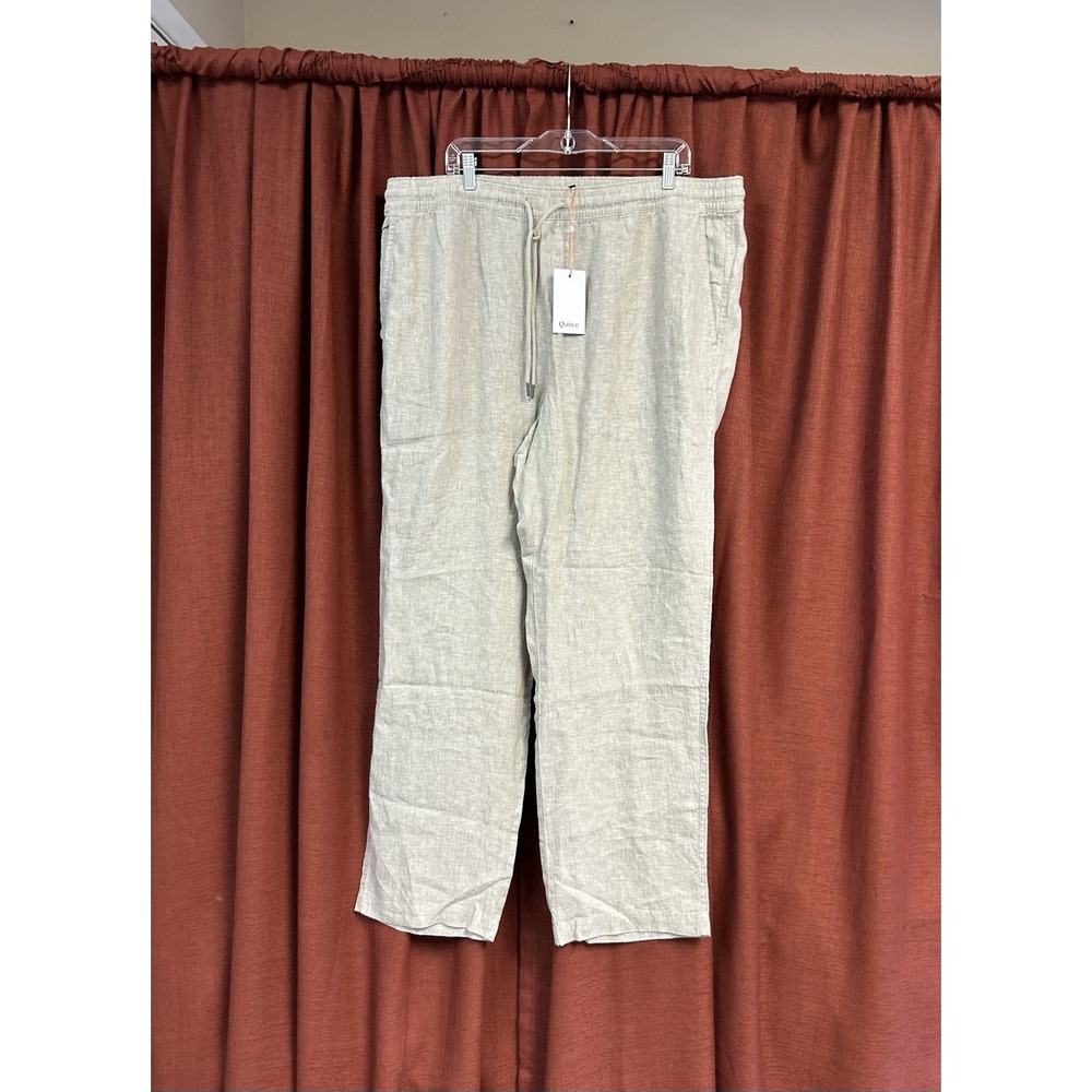 Quince 100% European Linen Wide Leg Loose Pants Flax/Beige Drawstring Size XXL